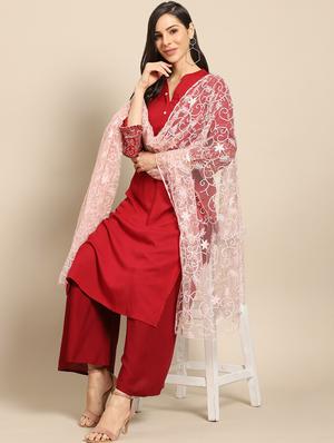 pink net embroidered dupatta - 17693380 - Standard Image - 2