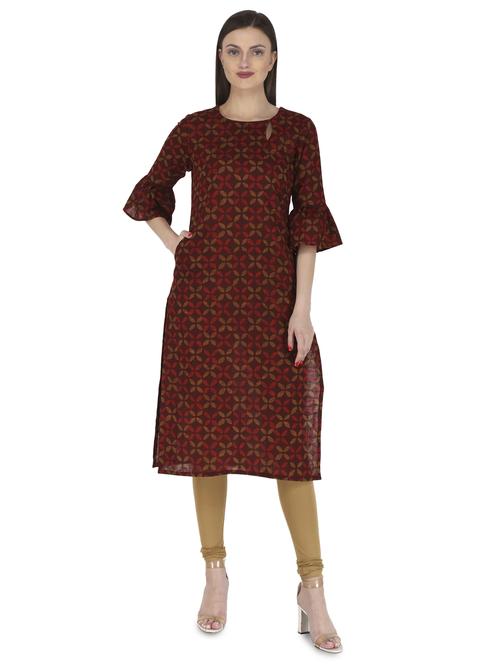 maroon straight kurta - 17693405 - Standard Image - 1