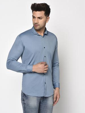 blue solid casual shirt - 17693711 - Standard Image - 2