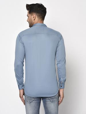 blue solid casual shirt - 17693711 - Standard Image - 3