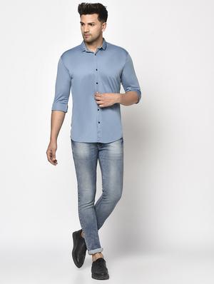 blue solid casual shirt - 17693711 - Standard Image - 4