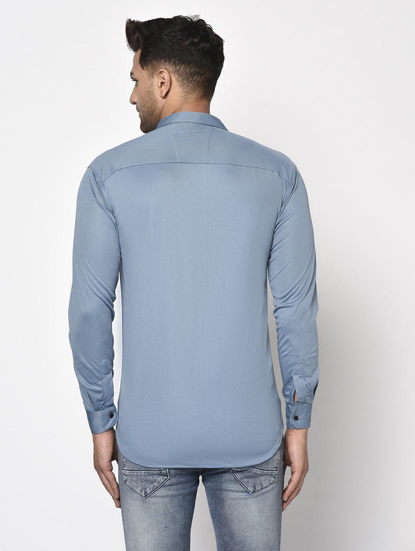 blue solid casual shirt - 17693711 - Zoom Image - 3