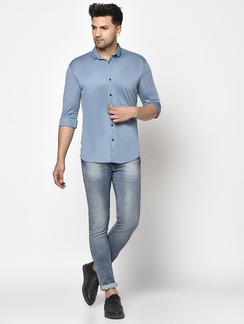 blue solid casual shirt - 17693711 - Zoom Image - 4
