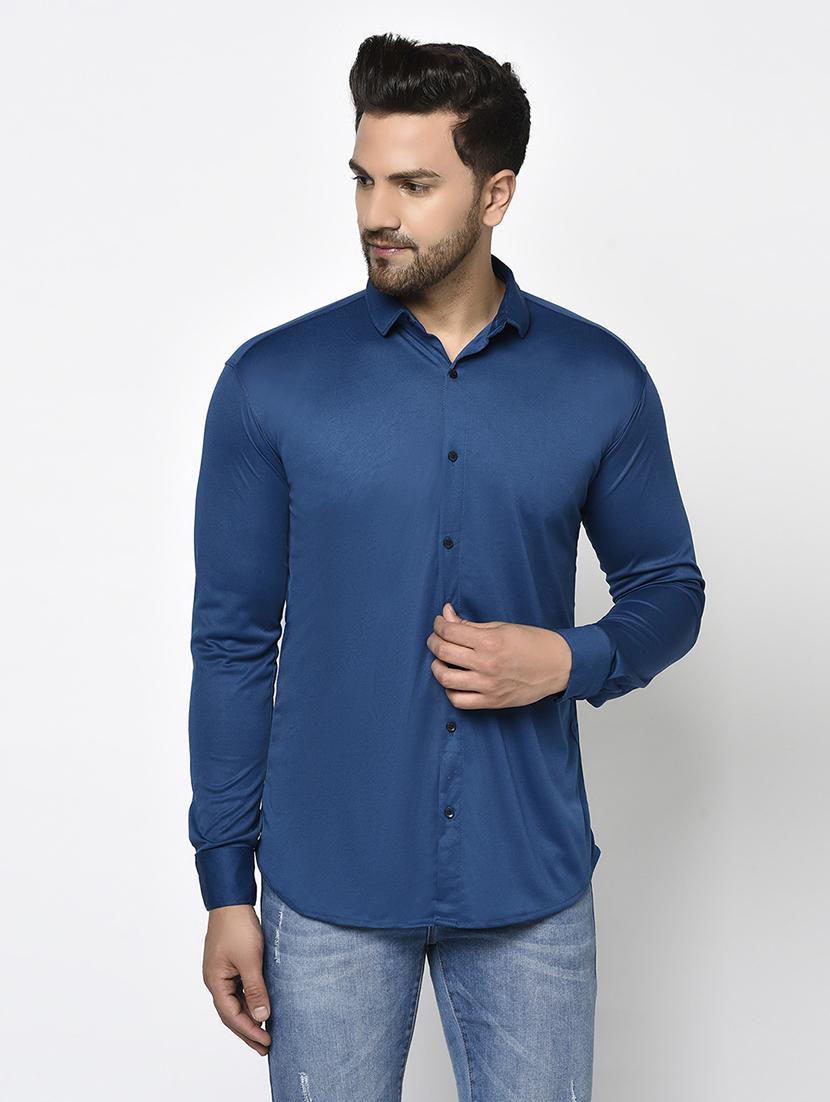 blue solid casual shirt - 17693714 - Zoom Image - 1