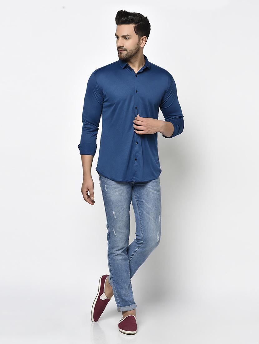blue solid casual shirt - 17693714 - Zoom Image - 4