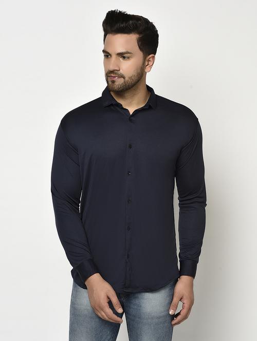 navy solid casual shirt - 17693718 - Standard Image - 1