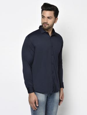 navy solid casual shirt - 17693718 - Standard Image - 2
