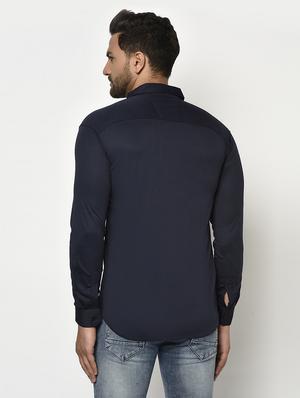navy solid casual shirt - 17693718 - Standard Image - 3