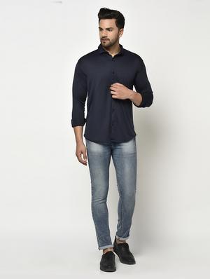 navy solid casual shirt - 17693718 - Standard Image - 4