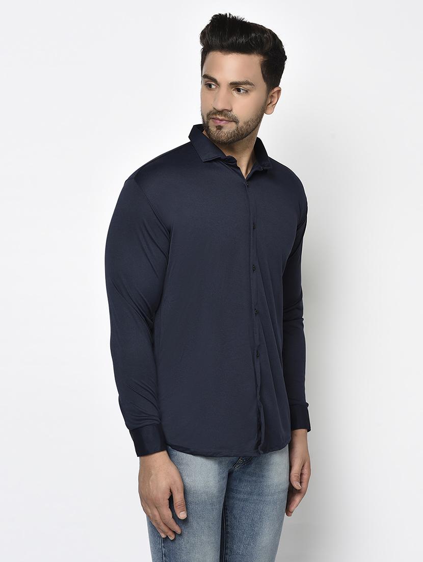 navy solid casual shirt - 17693718 - Zoom Image - 2