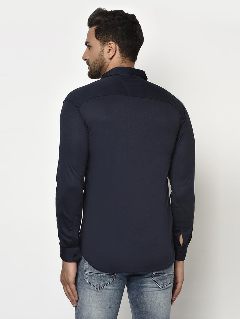 navy solid casual shirt - 17693718 - Zoom Image - 3