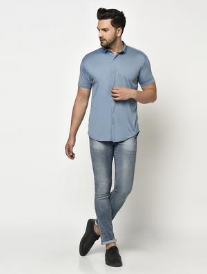 blue solid casual shirt - 17693723 - Standard Image - 4