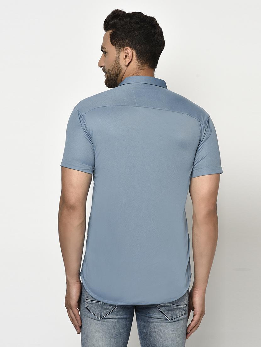 blue solid casual shirt - 17693723 - Zoom Image - 3