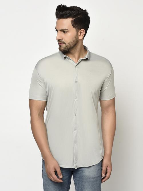 grey solid casual shirt - 17693724 - Standard Image - 1