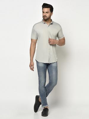 grey solid casual shirt - 17693724 - Standard Image - 4