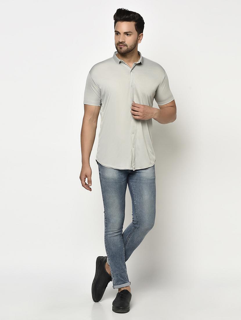 grey solid casual shirt - 17693724 - Zoom Image - 4