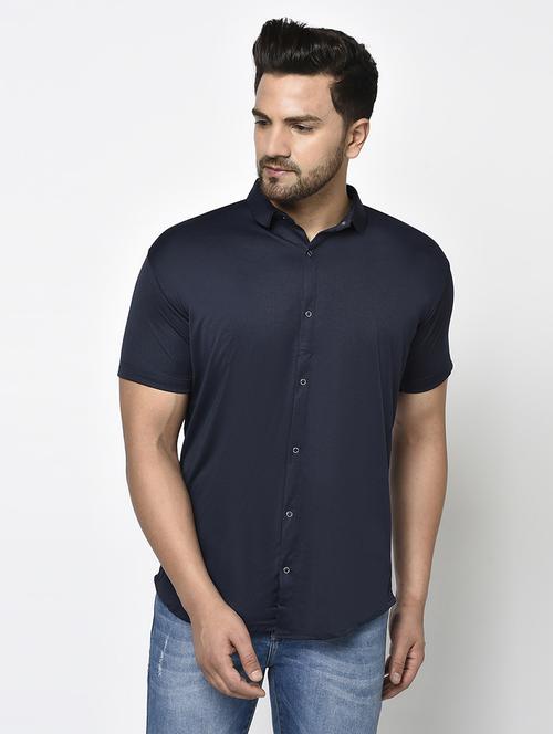 navy blue solid casual shirt - 17693732 - Standard Image - 1