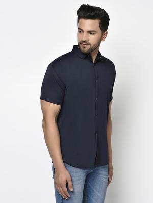 navy blue solid casual shirt - 17693732 - Standard Image - 2