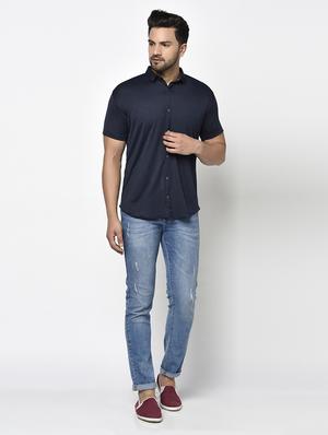 navy blue solid casual shirt - 17693732 - Standard Image - 4