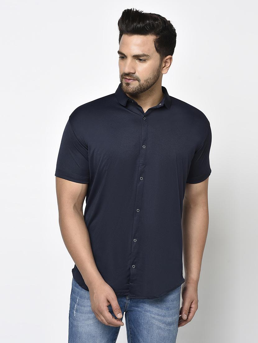 navy blue solid casual shirt - 17693732 - Zoom Image - 1