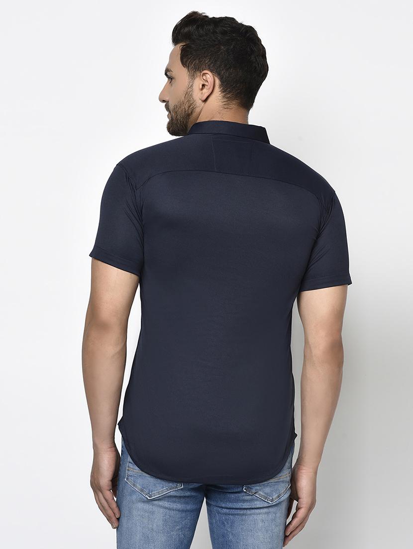 navy blue solid casual shirt - 17693732 - Zoom Image - 3