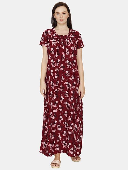 round neck floral nighty - 17694017 - Standard Image - 1