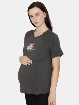 round neck printed maternity wear top - 17694034 - Standard Image - 2