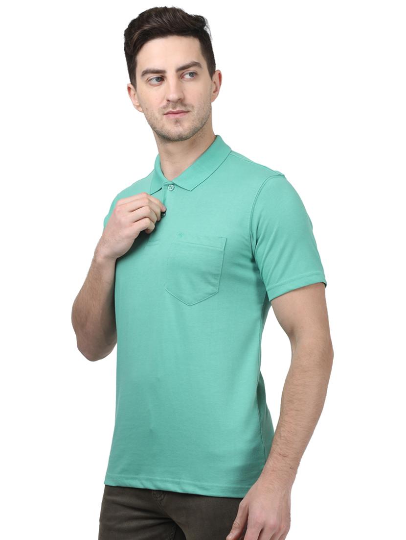green solid polo t-shirt - 17694309 - Zoom Image - 2