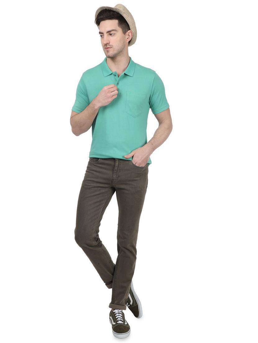 green solid polo t-shirt - 17694309 - Zoom Image - 4
