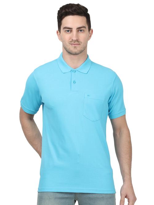blue solid polo t-shirt - 17694341 - Standard Image - 1