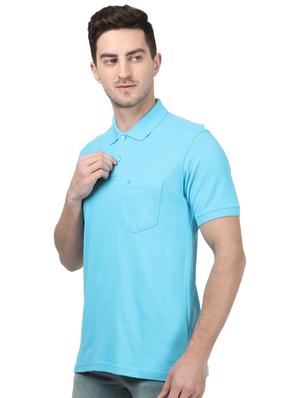 blue solid polo t-shirt - 17694341 - Standard Image - 2