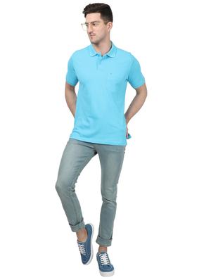 blue solid polo t-shirt - 17694341 - Standard Image - 4