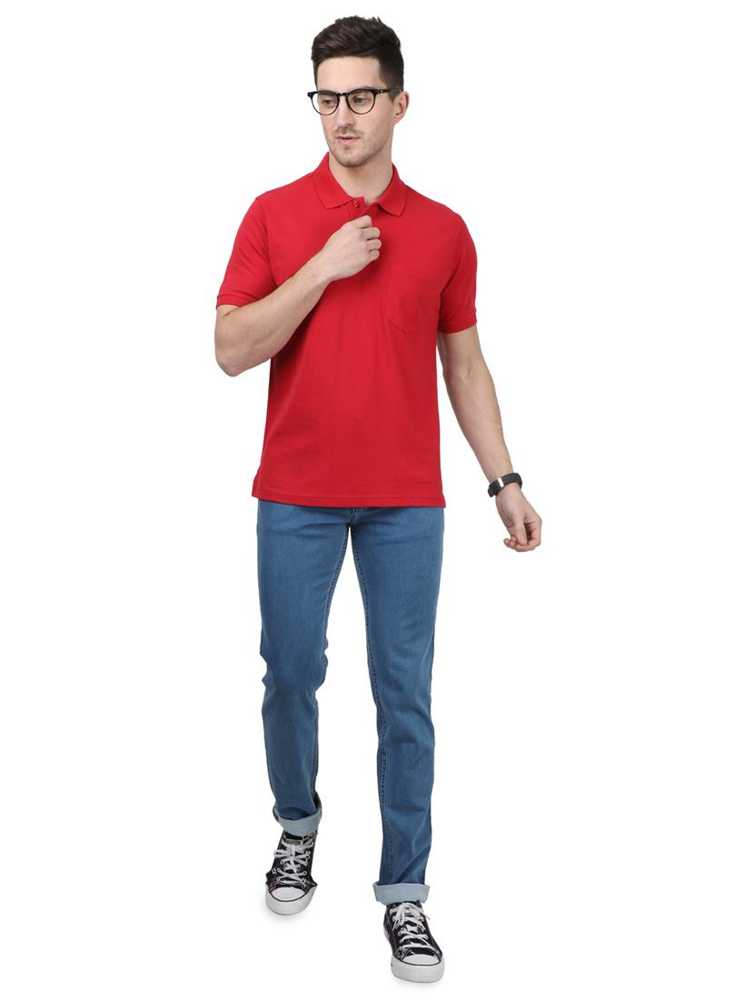 red solid polo t-shirt - 17694351 - Zoom Image - 4