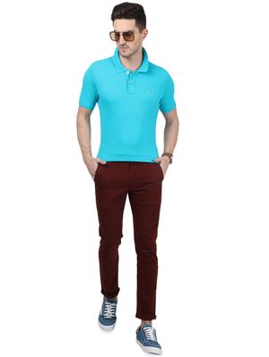 blue solid polo t-shirt - 17694354 - Standard Image - 4