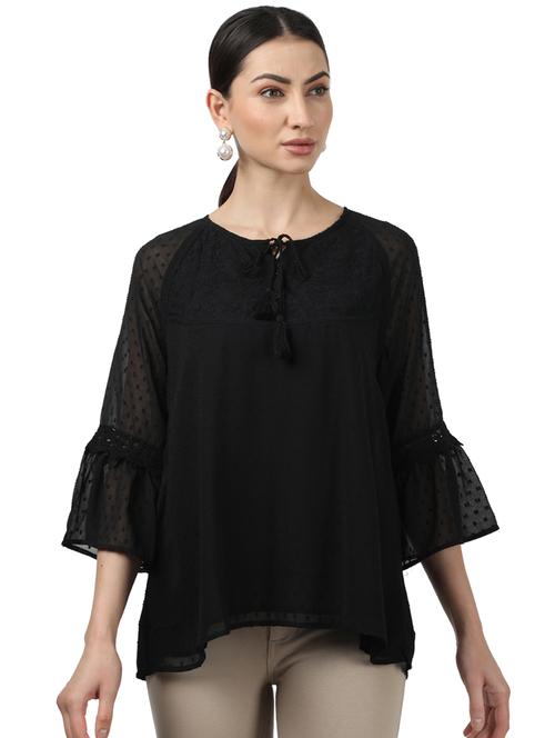 tie up neck bell sleeved top - 17694446 - Standard Image - 1