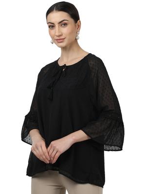 tie up neck bell sleeved top - 17694446 - Standard Image - 2