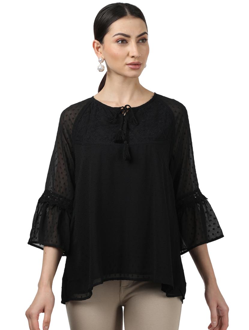 tie up neck bell sleeved top - 17694446 - Zoom Image - 1