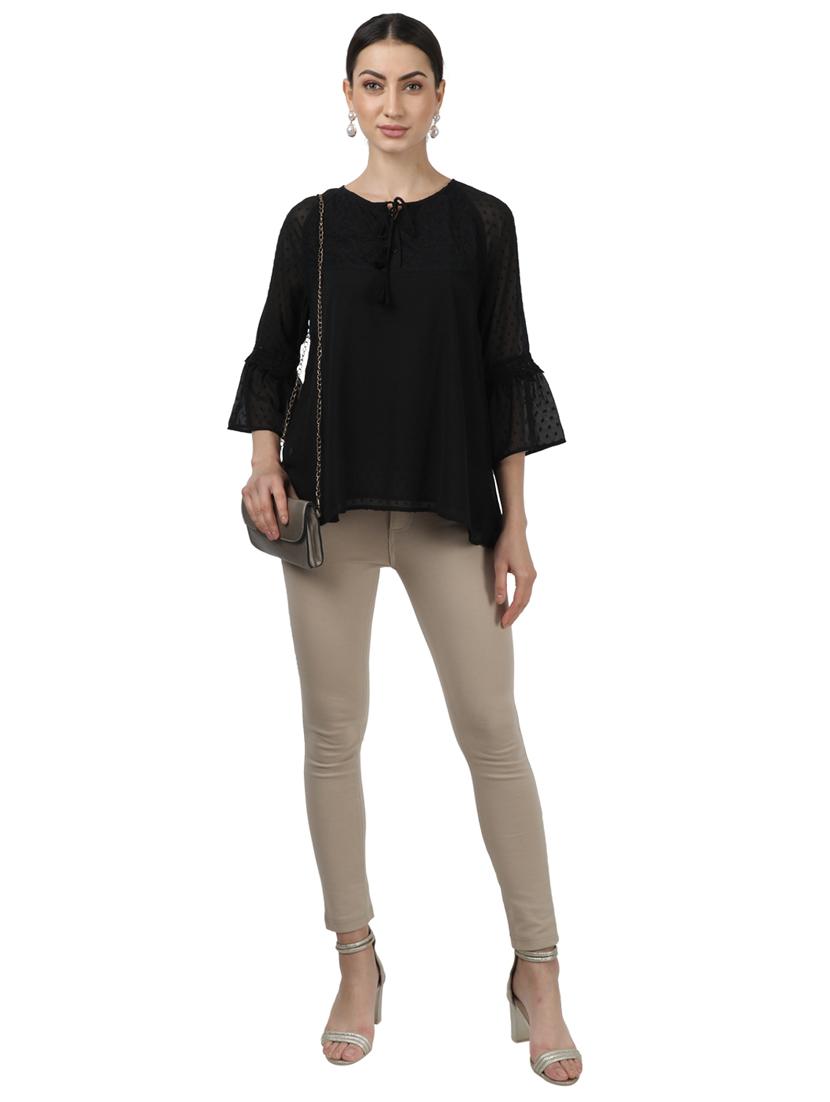 tie up neck bell sleeved top - 17694446 - Zoom Image - 4