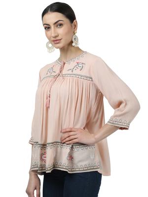 tie up neck embroidered detail top - 17694448 - Standard Image - 2