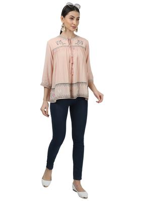 tie up neck embroidered detail top - 17694448 - Standard Image - 4