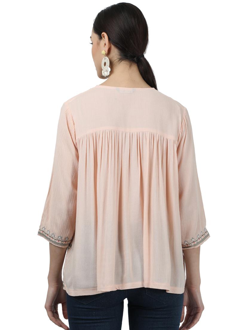 tie up neck embroidered detail top - 17694448 - Zoom Image - 3