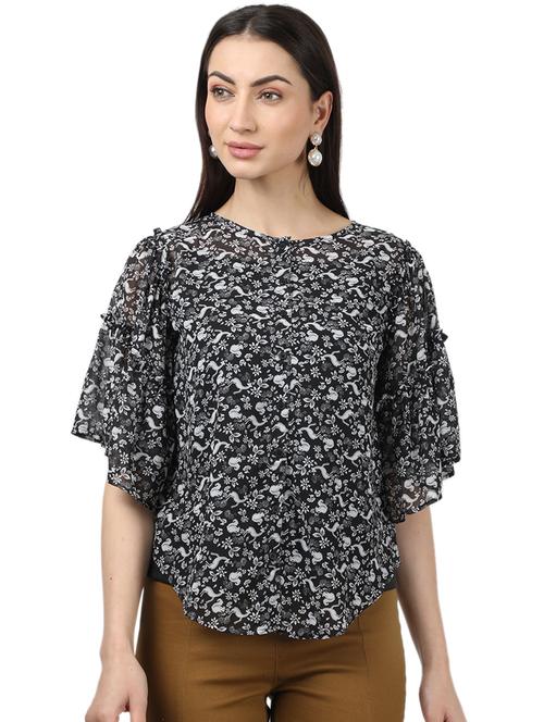 bell sleeved printed top - 17694449 - Standard Image - 1