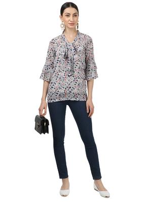 bell sleeved printed top - 17694451 - Standard Image - 4