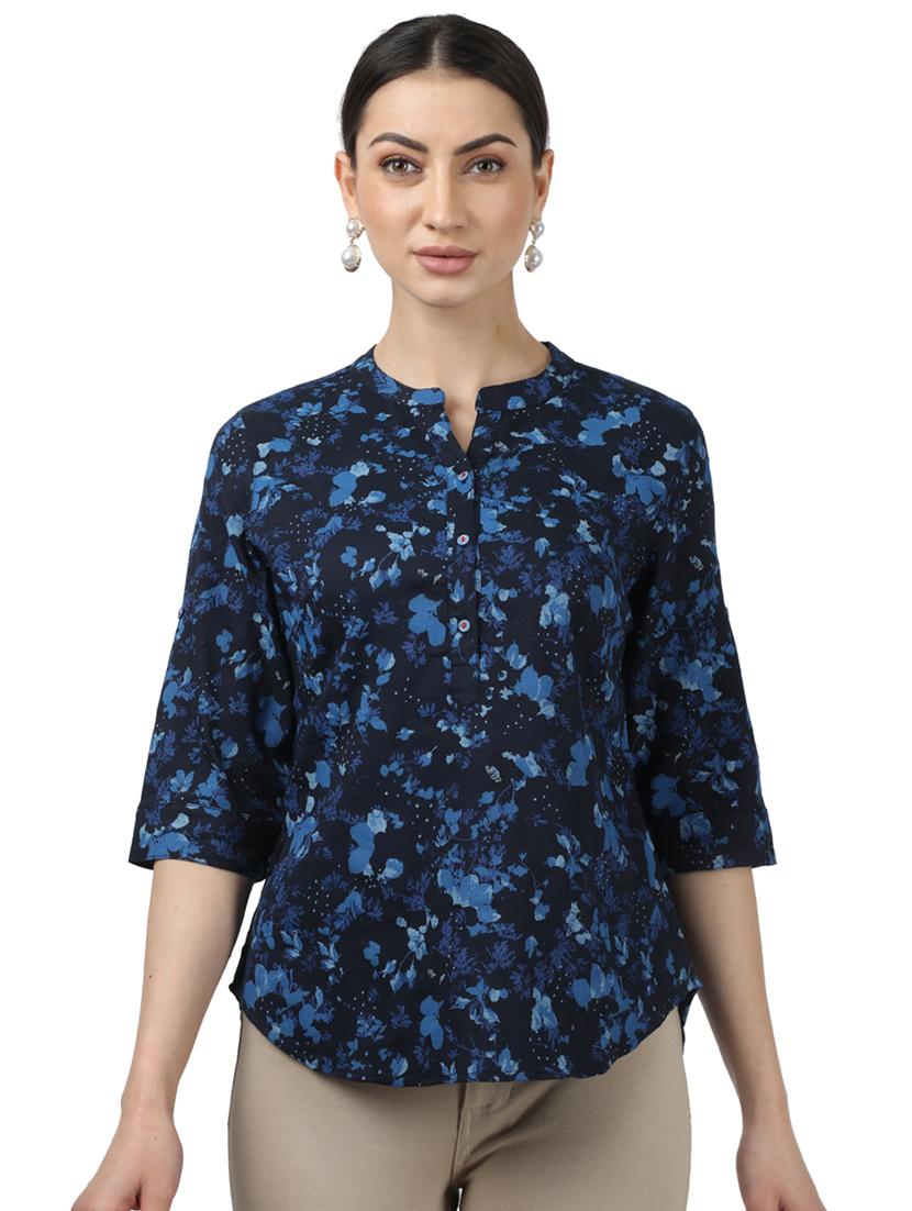 mandarin neck floral top - 17694454 - Zoom Image - 2