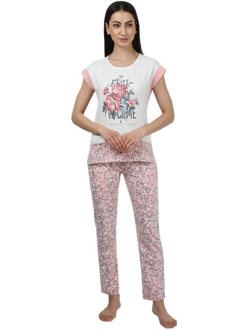 round neck printed nightwear pajama set - 17694475 - Standard Image - 1