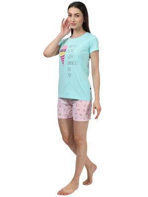 round neck printed nightwear shorts set - 17694484 - Standard Image - 2