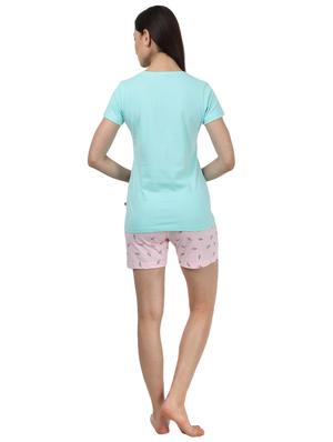 round neck printed nightwear shorts set - 17694484 - Standard Image - 3