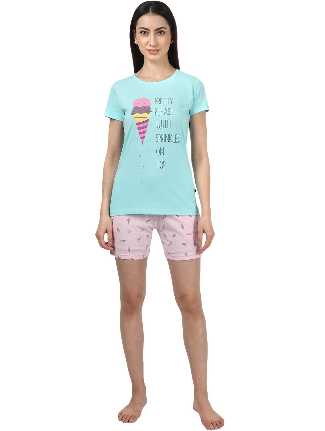 round neck printed nightwear shorts set - 17694484 - Zoom Image - 1