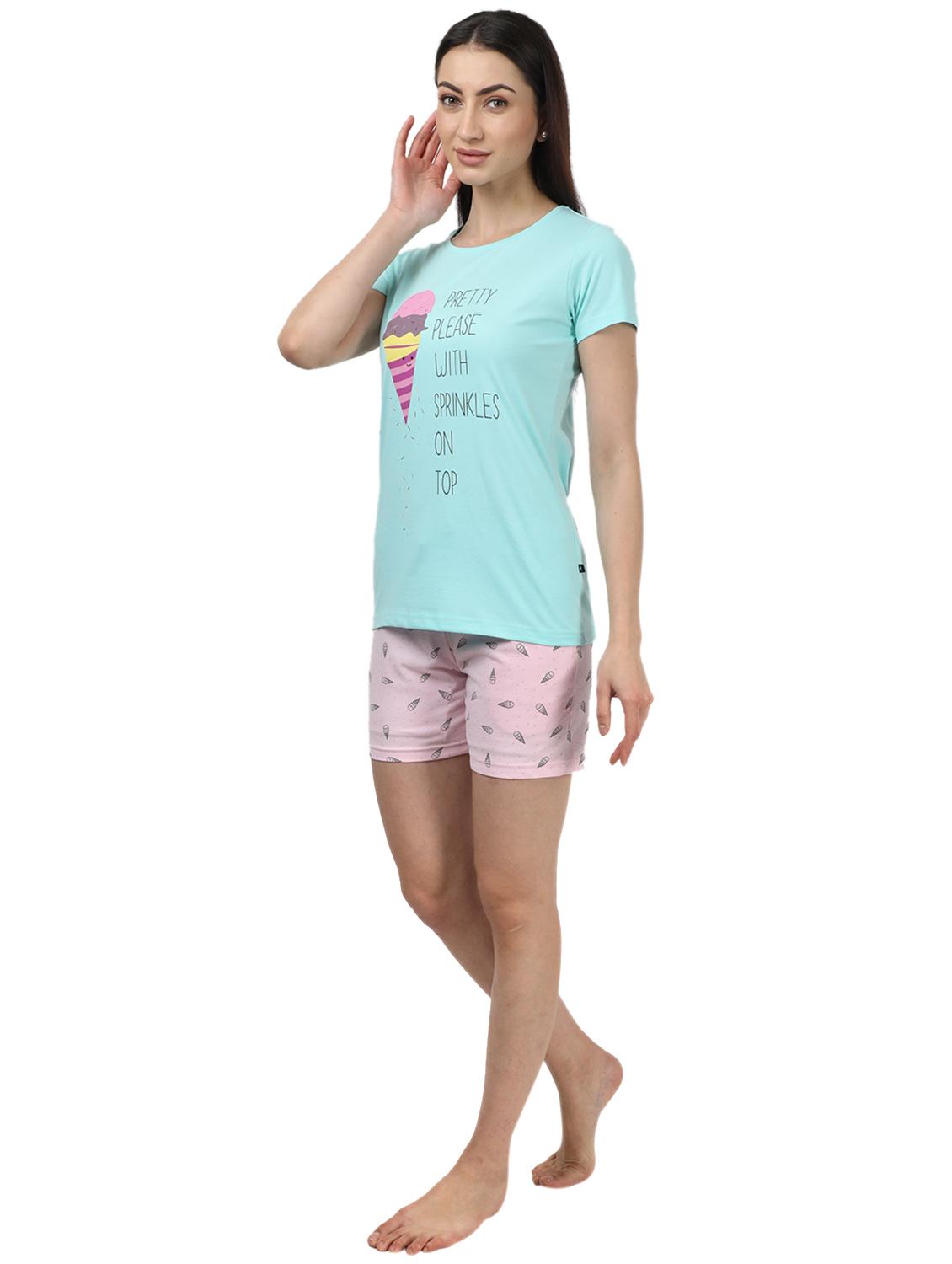round neck printed nightwear shorts set - 17694484 - Zoom Image - 2