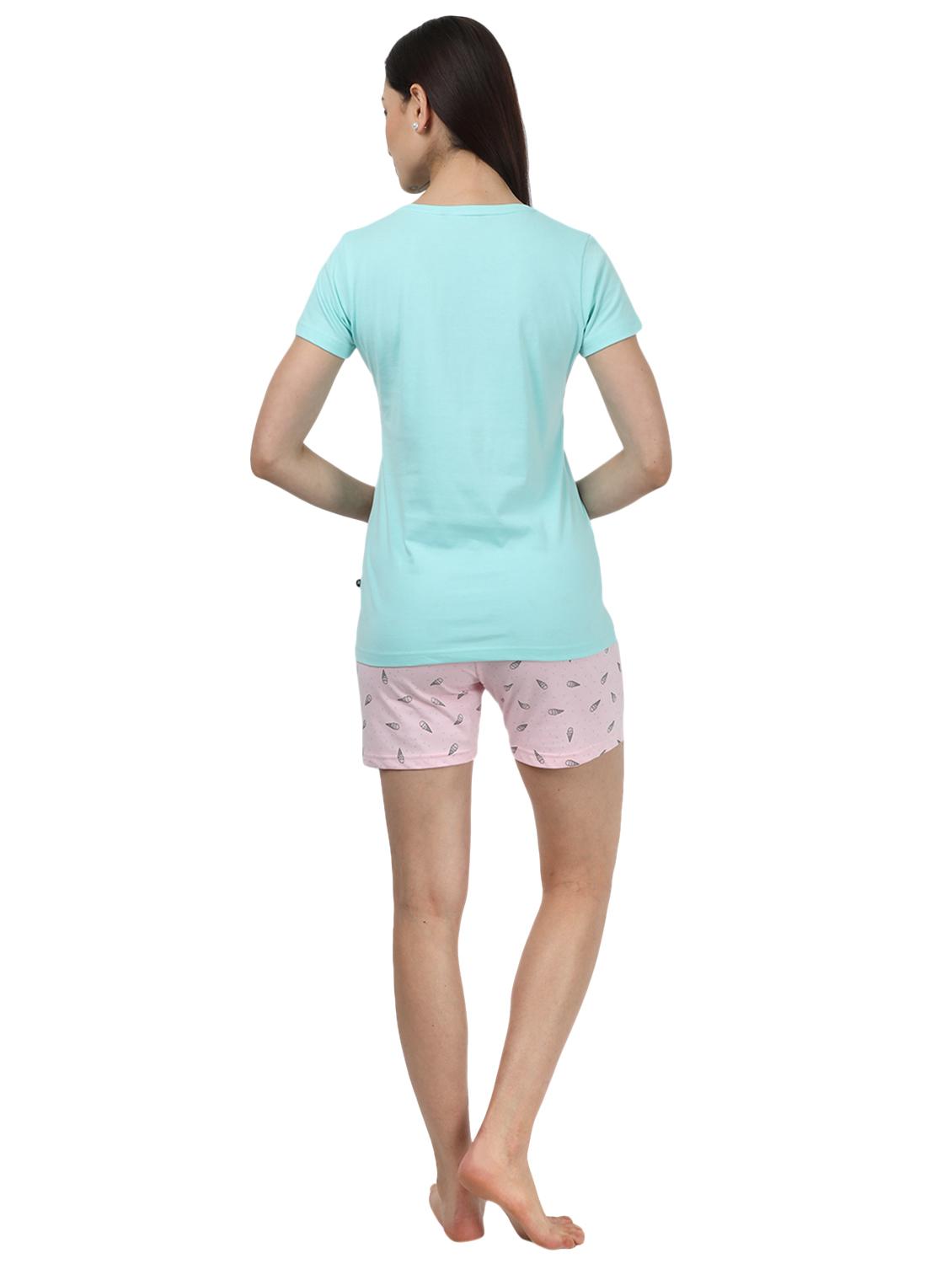 round neck printed nightwear shorts set - 17694484 - Zoom Image - 3